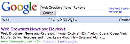 Google - Opera 9.50 Alpha