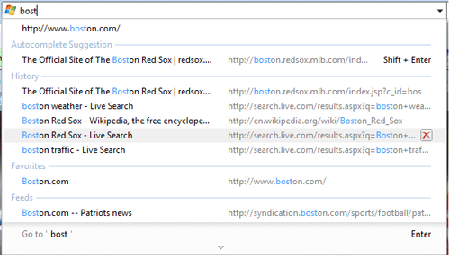 Internet Explorer 8 (IE8) Beta 2 Address Bar