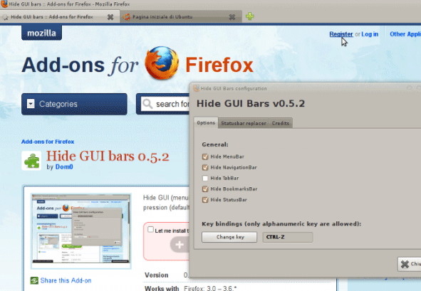 Firefox: Hide Menu, Navigation Bar, Tabs, Bookmarks and Statusbar