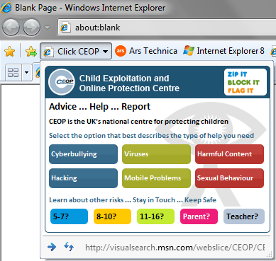 Kids Friendly Internet Explorer 8