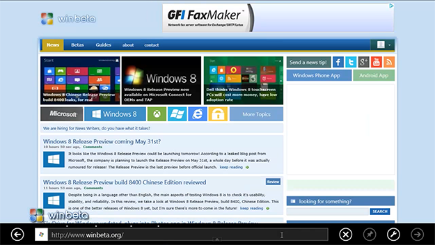Windows 8 Release Preview: Internet Explorer 10 Metro Screenshots 